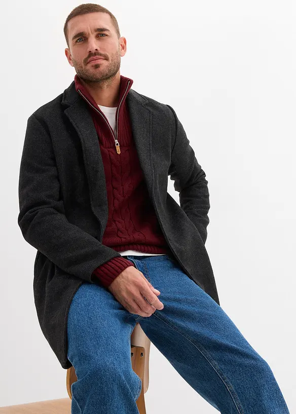 Maglione in filato grosso con zip e lavorazione a trecce, bonprix