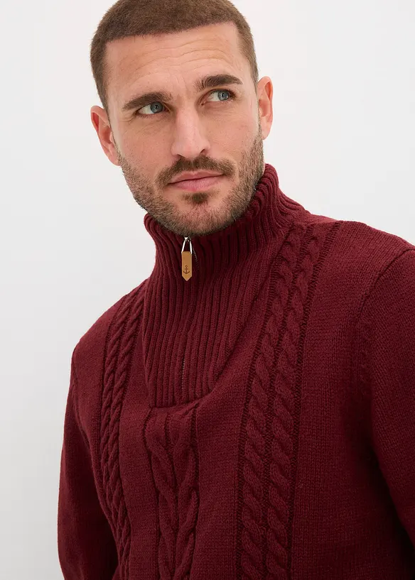 Maglione in filato grosso con zip e lavorazione a trecce, bonprix