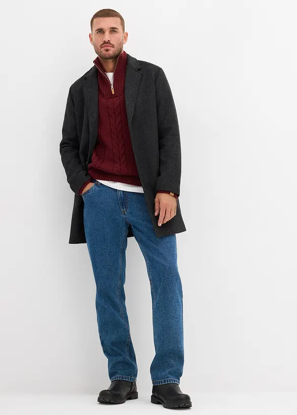 Maglione in filato grosso con zip e lavorazione a trecce, bonprix