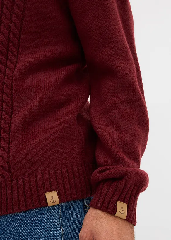 Maglione in filato grosso con zip e lavorazione a trecce, bonprix