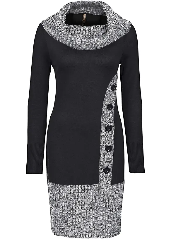Abito in maglia che valorizza la silhouette con collo a risvolto oversize, bonprix