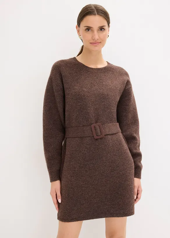 Miniabito in maglia con morbida lana e cintura, bonprix