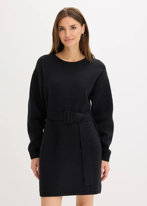 Miniabito in maglia con morbida lana e cintura, bonprix