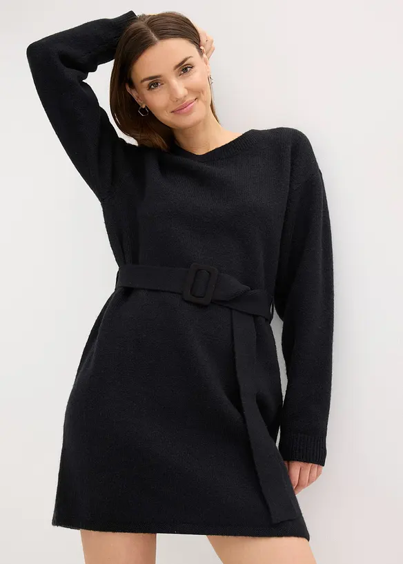 Miniabito in maglia con morbida lana e cintura, bonprix