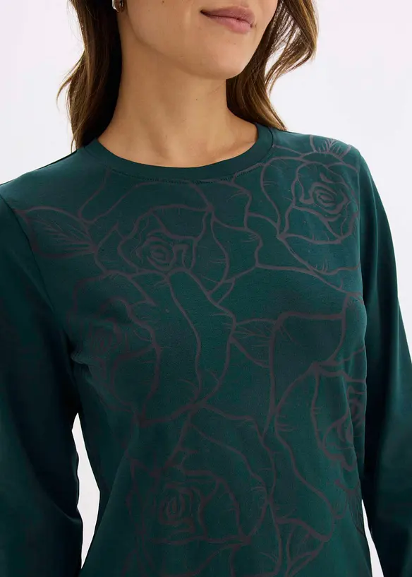 Maglia a maniche lunghe con rose stampate, bonprix