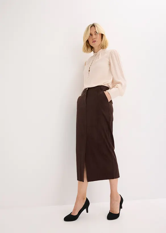 Gonna longuette in similpelle scamosciata, bonprix