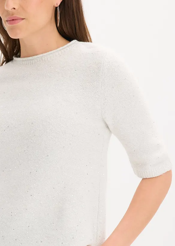Maglione a mezze maniche con paillettes e filato lucido, bonprix