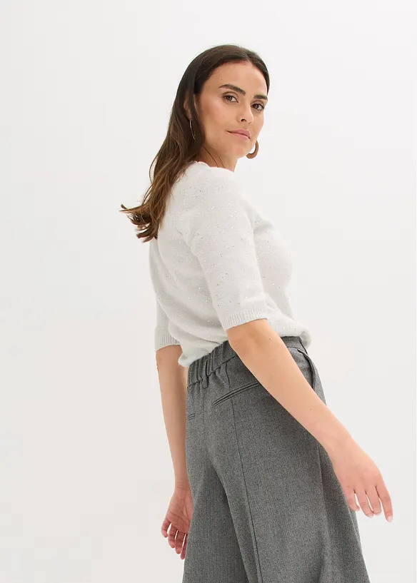Maglione a mezze maniche con paillettes e filato lucido, bonprix