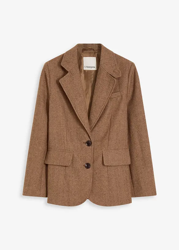 Blazer con motivo spigato in misto lana, bonprix