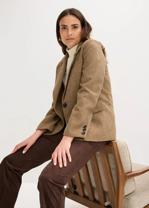 Blazer con motivo spigato in misto lana, bonprix