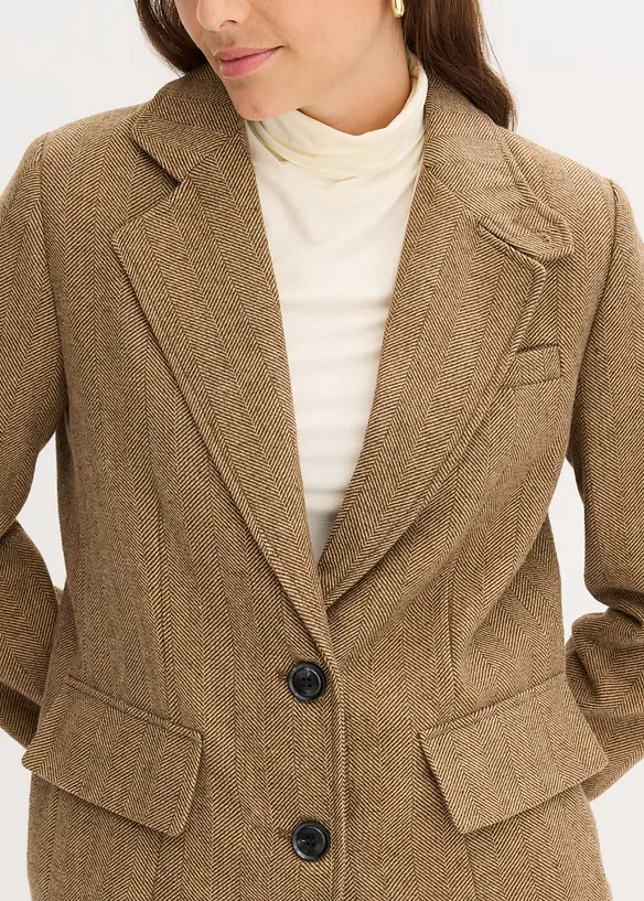 Blazer con motivo spigato in misto lana, bonprix