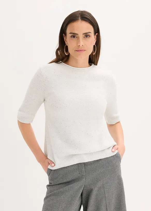 Maglione a mezze maniche con paillettes e filato lucido, bonprix