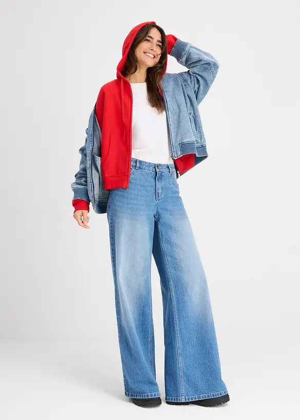 Felpa con zip in morbida spugna, bonprix