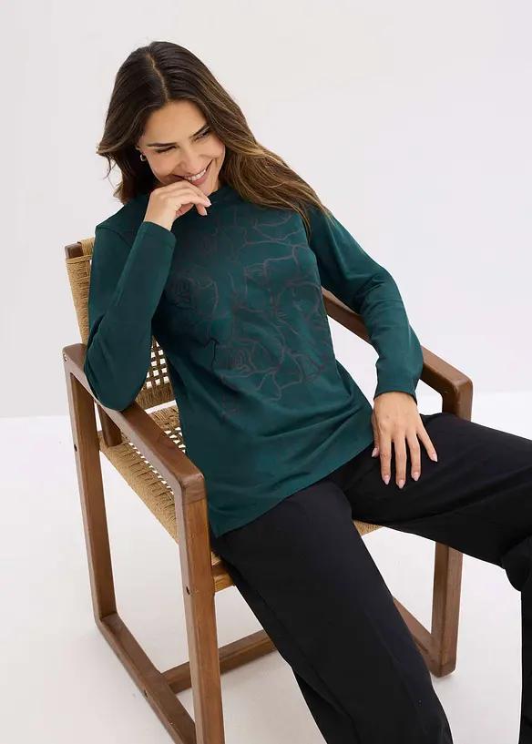Maglia a maniche lunghe con rose stampate, bonprix