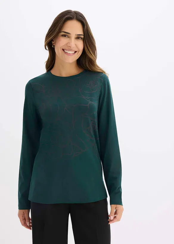 Maglia a maniche lunghe con rose stampate, bonprix