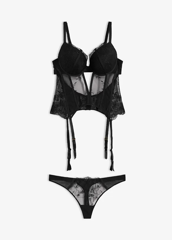Corsetto con ferretto e perizoma con delicati ricami (set 2 pezzi), bonprix