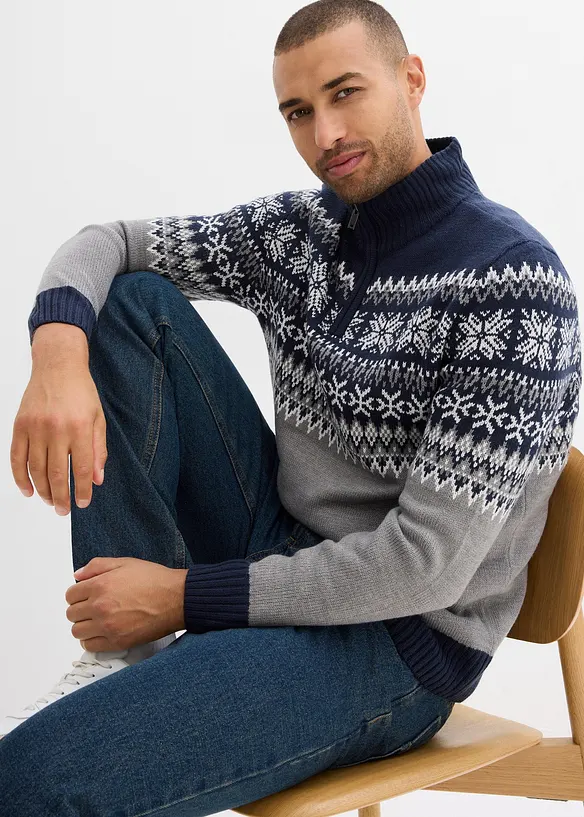 Maglione norvegese con zip, bonprix