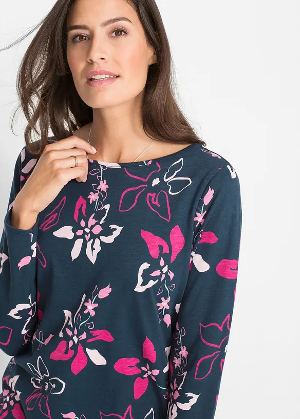 Maglia a maniche lunghe in fantasia floreale, bonprix