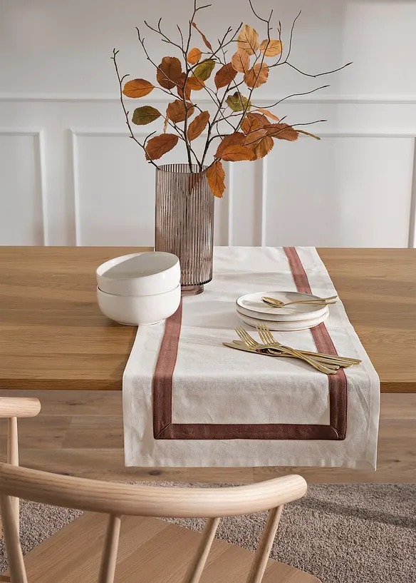 Runner tavolo in cotone biologico con bordo decorativo, bonprix