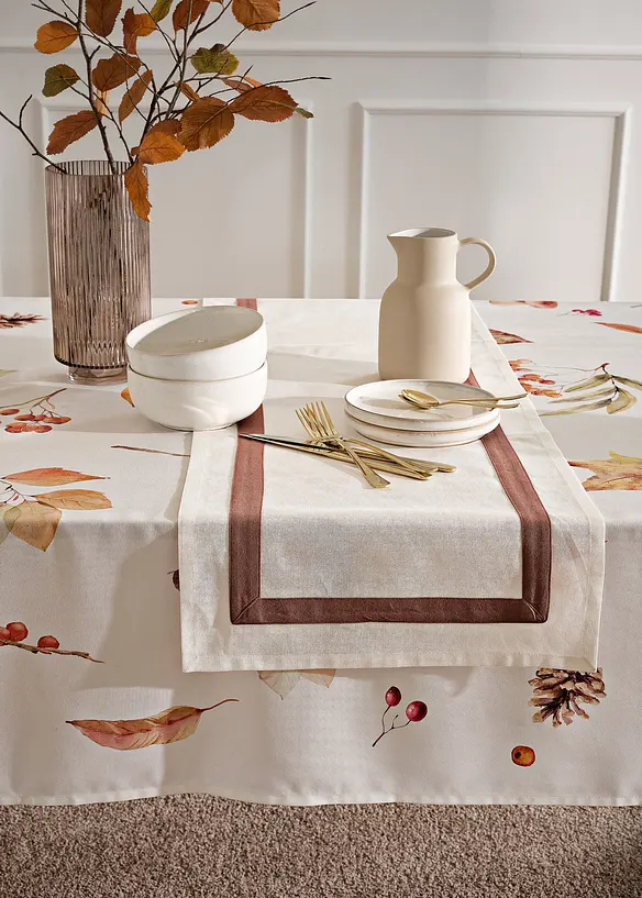 Runner tavolo in cotone biologico con bordo decorativo, bonprix