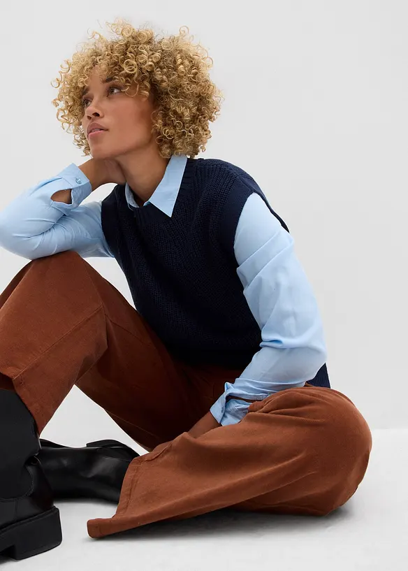 Pantaloni in velluto a coste con cinta comoda, vita alta, bonprix