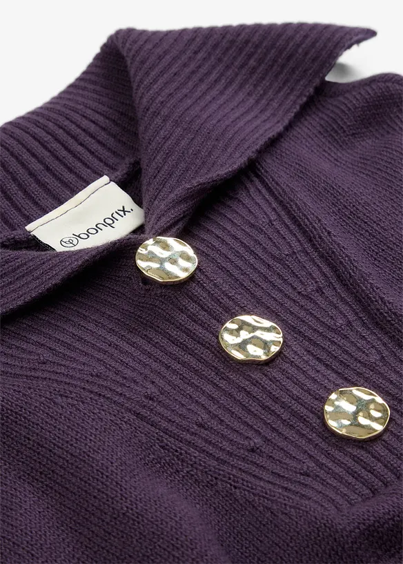 Maglione in lana merino a collo ampio con bottoni, bonprix