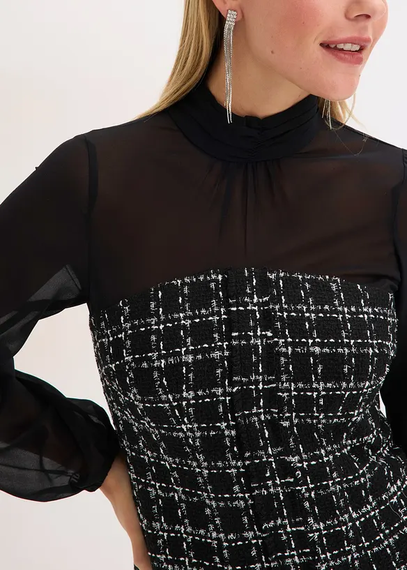 Miniabito in bouclé con maniche di chiffon, bonprix