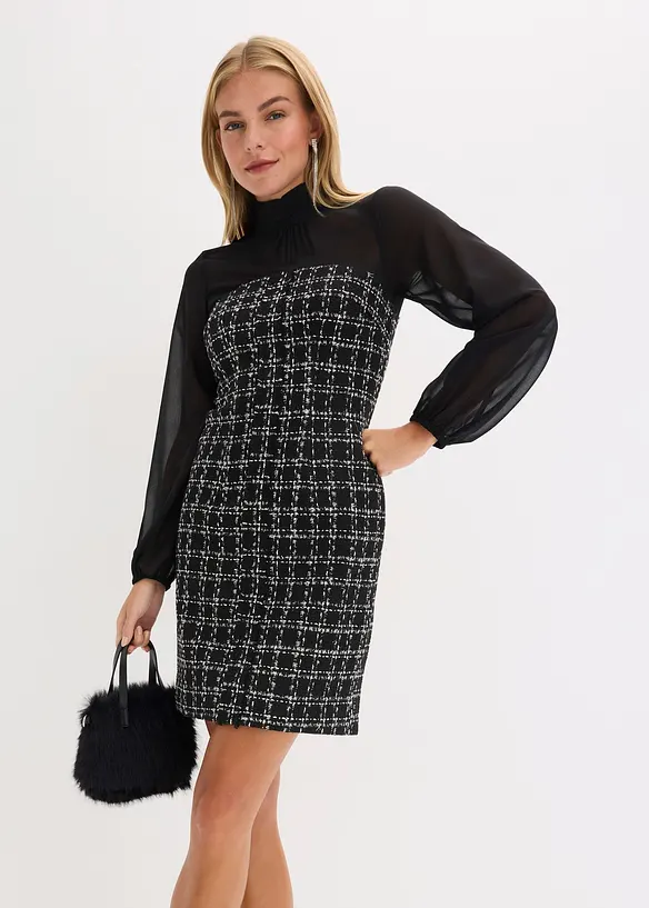 Miniabito in bouclé con maniche di chiffon, bonprix