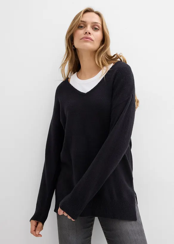 Maglione lungo oversize con spacchi ai lati, bonprix