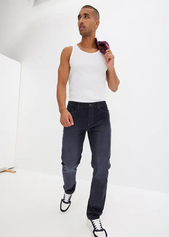 Pantaloni di velluto a coste elasticizzato effetto lavato regular fit, straight, bonprix