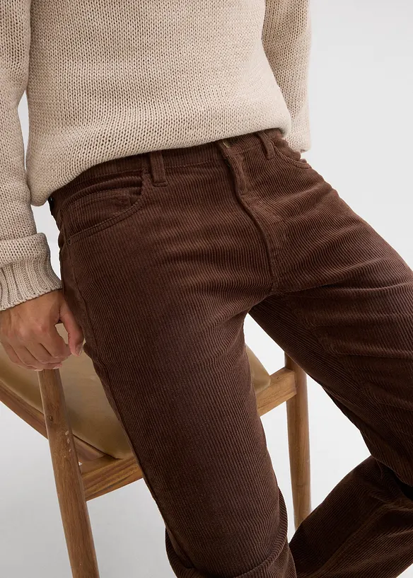 Pantaloni di velluto a coste elasticizzato effetto lavato regular fit, straight, bonprix