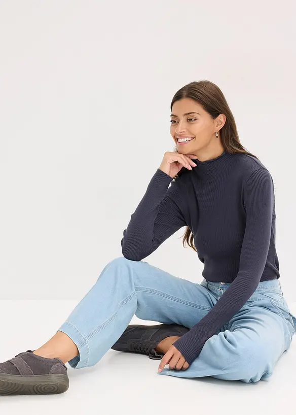 Maglione a coste in misto viscosa fluente, bonprix