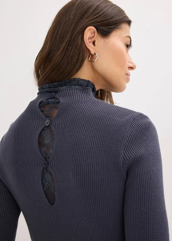 Maglione a coste in misto viscosa fluente, bonprix