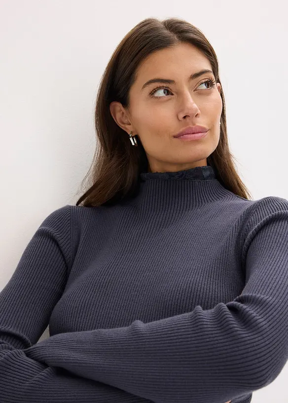 Maglione a coste in misto viscosa fluente, bonprix