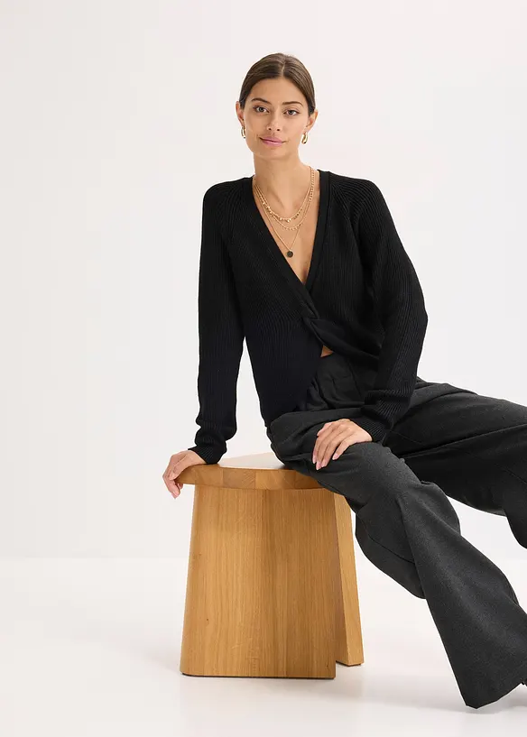 Maglione a coste in misto viscosa fluente, bonprix