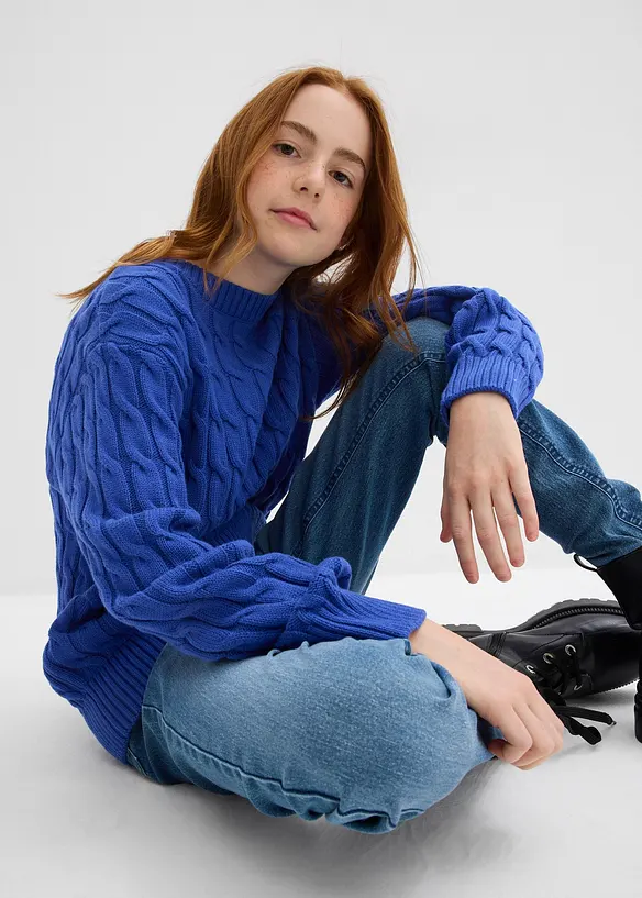 Maglione a trecce in puro cotone biologico riciclabile, bonprix