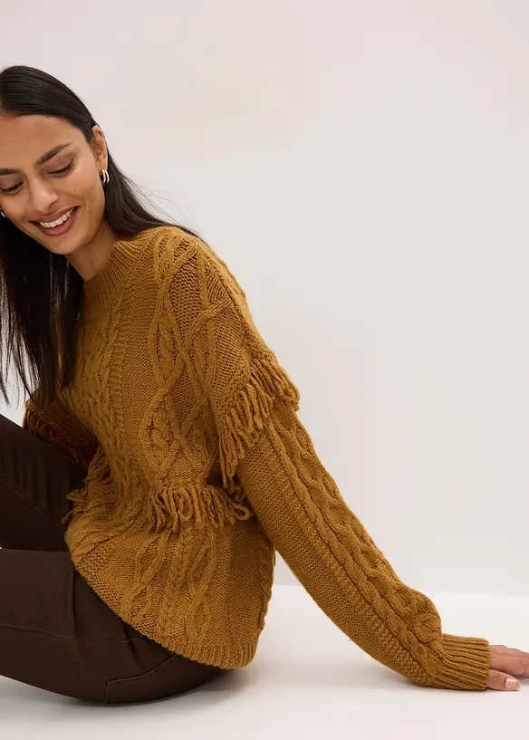 Maglione oversize con frange, bonprix