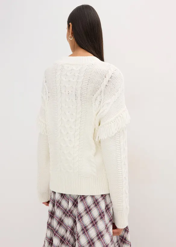 Maglione oversize con frange, bonprix