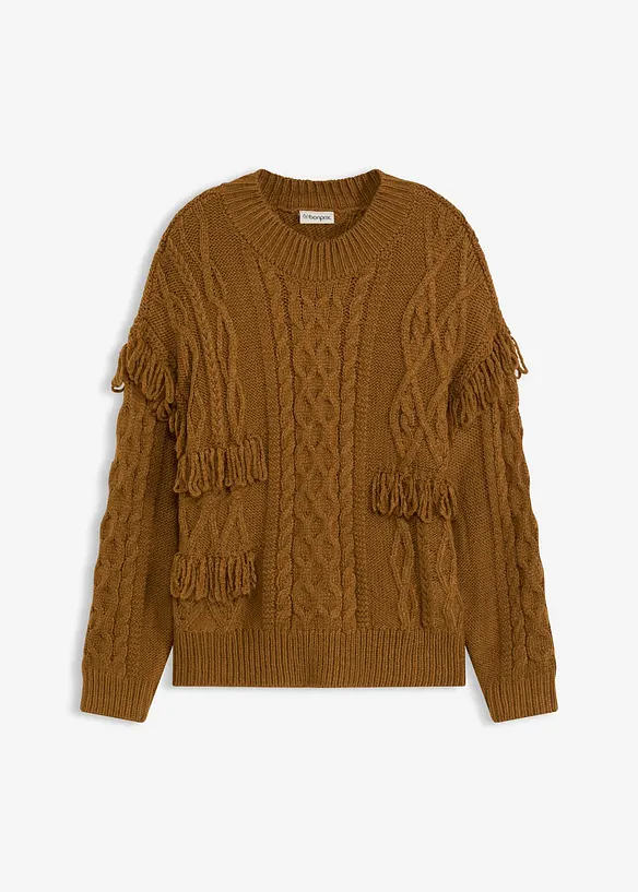 Maglione oversize con frange, bonprix