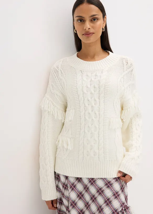Maglione oversize con frange, bonprix