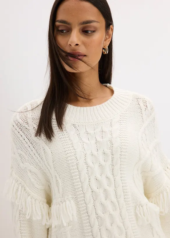 Maglione oversize con frange, bonprix