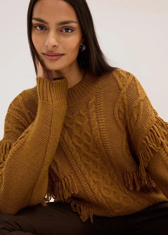 Maglione oversize con frange, bonprix