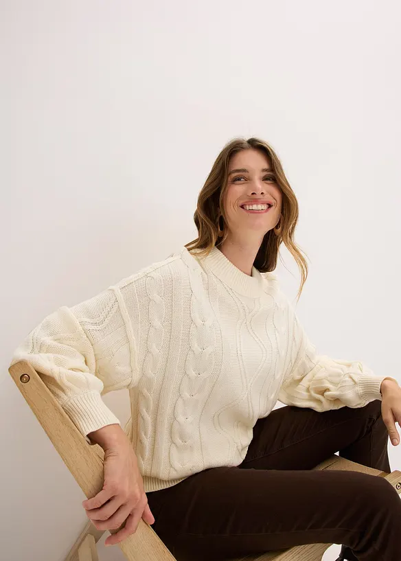 Maglione oversize con lavorazione a trecce, bonprix