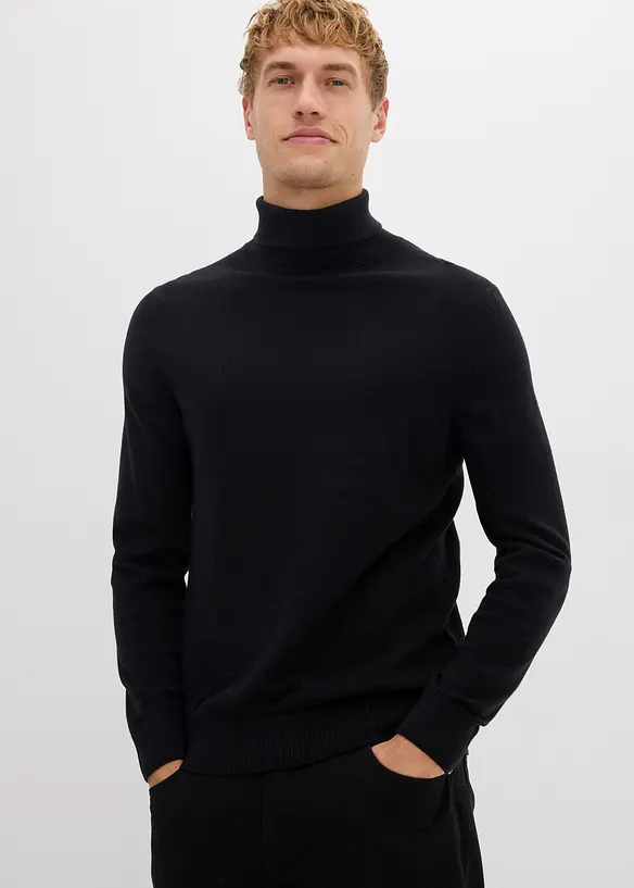 Maglione a collo alto in filato fine con lana merino, slim fit, bonprix