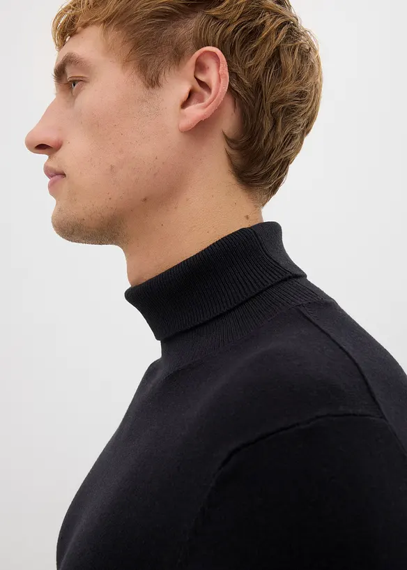 Maglione a collo alto in filato fine con lana merino, slim fit, bonprix