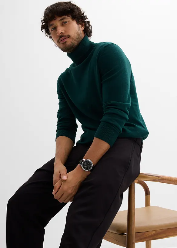 Maglione a collo alto in filato fine con lana merino, slim fit, bonprix