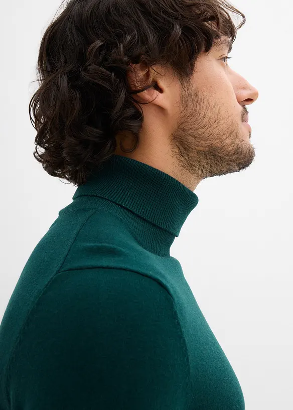 Maglione a collo alto in filato fine con lana merino, slim fit, bonprix