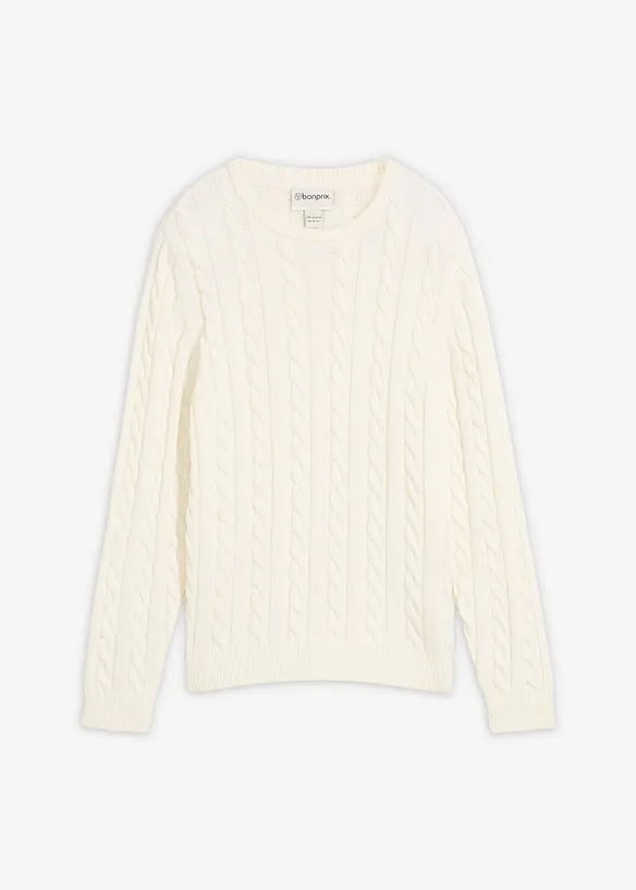 Maglione a trecce in puro cotone biologico riciclabile, bonprix