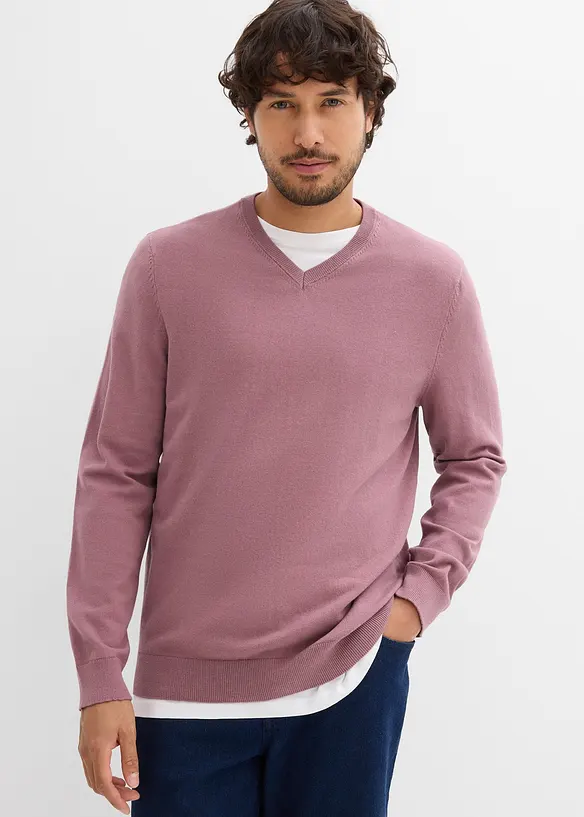 Maglione in filato fine con scollo a V, bonprix