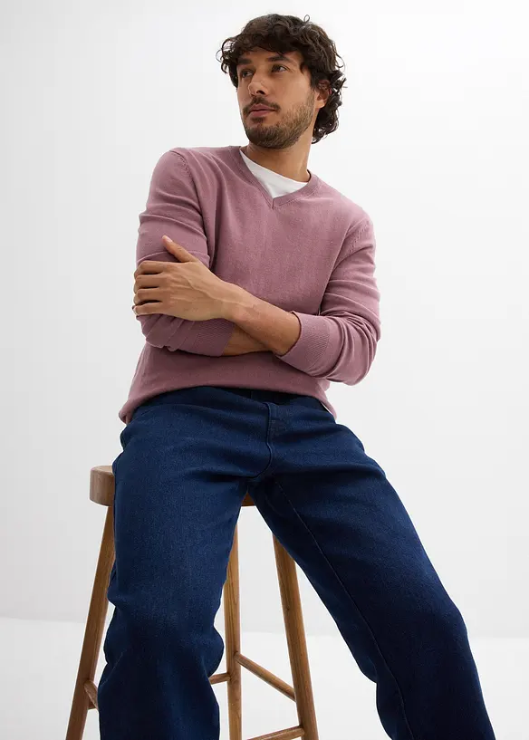 Maglione in filato fine con scollo a V, bonprix